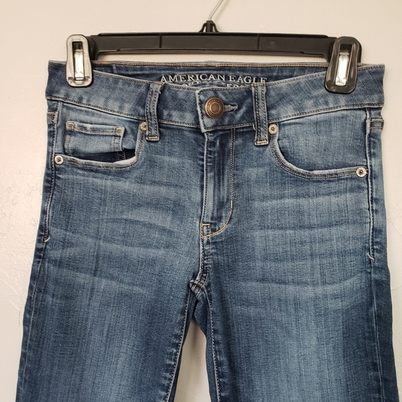 American Eagle 2 Long Skinny Jeans Medium Wash Denim Super Stretch 2L - Picture 3 of 7